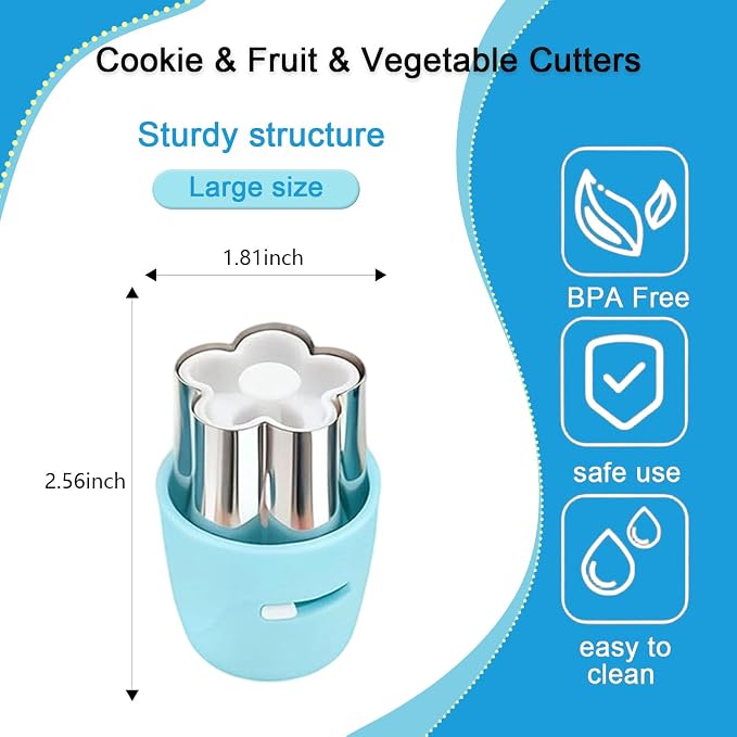 CHICHAUS 20Pcs Biscuit Cutter & Cookie Cutters Set - Multi-Shape Fruit/Vegetable Cutters for Kids Lunch Accessories, Food-Grade Stainless Steel Molds for Home Baking (BLUE)