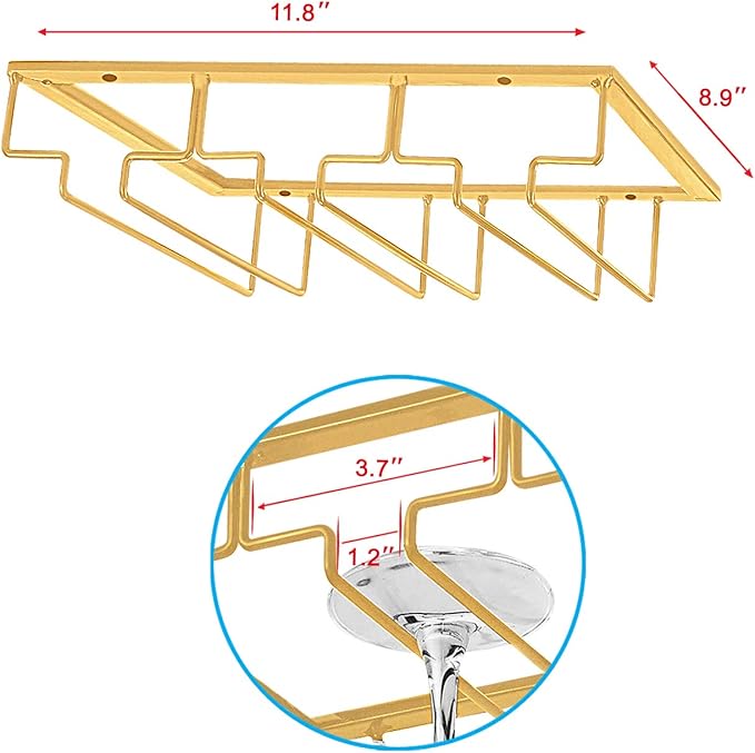 MOCOUM Under Cabinet Stemware Rack, Glass Hanger Rack - Wire Wine Glass Holder Storage Hanger for Cabinet, Kitchen, Bar