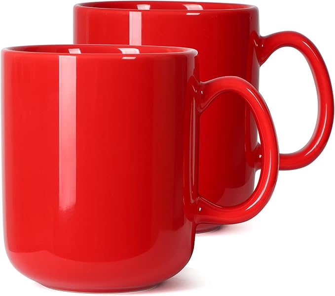 20 OZ Large Coffee Mug, M016 Plain Ceramic Boss Big Tea Cup with Handle for Dad Men, Set of 2, Red