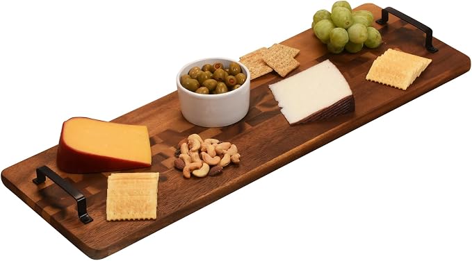 Kalmar Home Acacia Wood and Metal Serving Tray, Natural