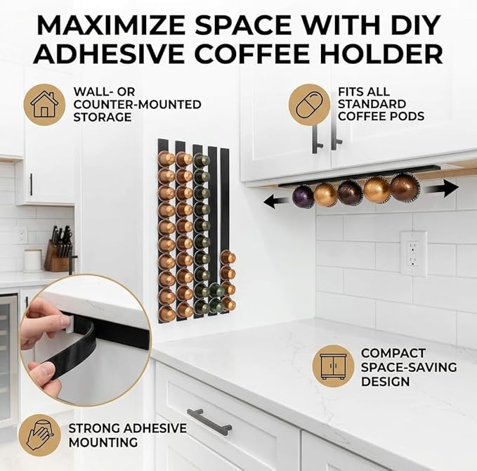 Yosoo / Coffee Pod Storage - Counter Mounted Holder, Stores Up to 54/72 Pods (Black)