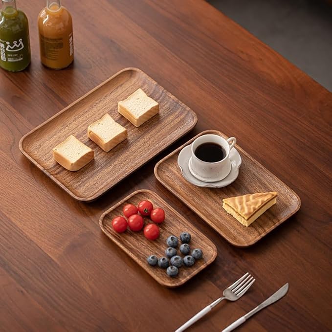 Walnut Wood Fruit Tray, Handmade Chinese Style Snack Serving Plate, Solid Wood Tea Dessert Tray for Dim Sum, Vintage Walnut Platter, Gift (Steak Plate)