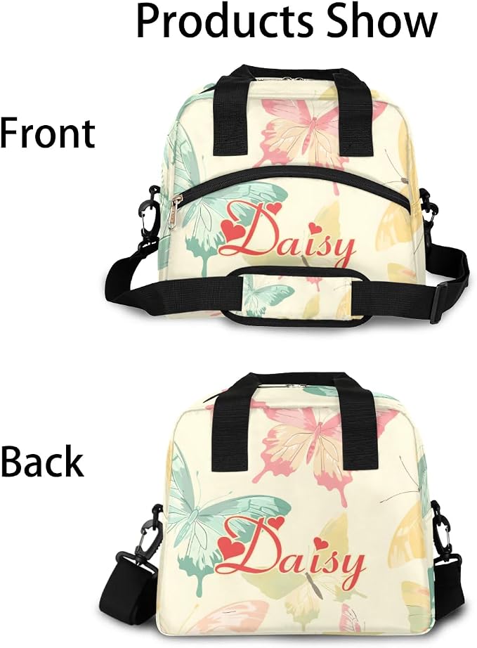 Personalized Yellow Butterfly Lunch Bag for Women, Custom Name Insulated Cooler Lunch Box for Work Office Picnic,Leakproof Reusable Lunch Tote Bag