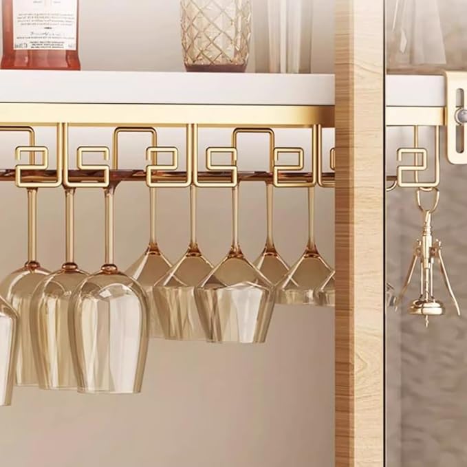 Adjustable Wine Glass Rack Under Cabinet, Hanging Metal Wine Glass Holder, Glasses Storage Hanger with 6 Hooks (Color : Gold, Size : 24x23cm(9.4x9inch))