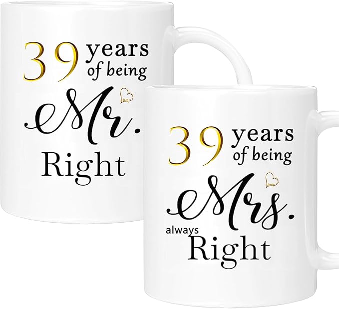 39th Anniversary Coffee Mugs Set of 2, 39 Year Anniversary Wedding Gifts Decorations for Couple Parents Grandparents Men Women Husband Wife Him Her, Gift Box Packaging, 11oz