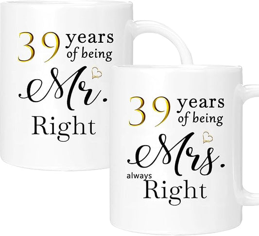 39th Anniversary Coffee Mugs Set of 2, 39 Year Anniversary Wedding Gifts Decorations for Couple Parents Grandparents Men Women Husband Wife Him Her, Gift Box Packaging, 11oz