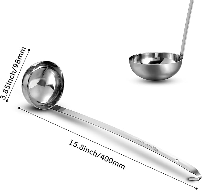 meekoo 3 Pieces Stainless Steel Ladle Soup Handle Ladle with Pouring Rim for Kitchen Cooking Soup Sauce (8 oz)