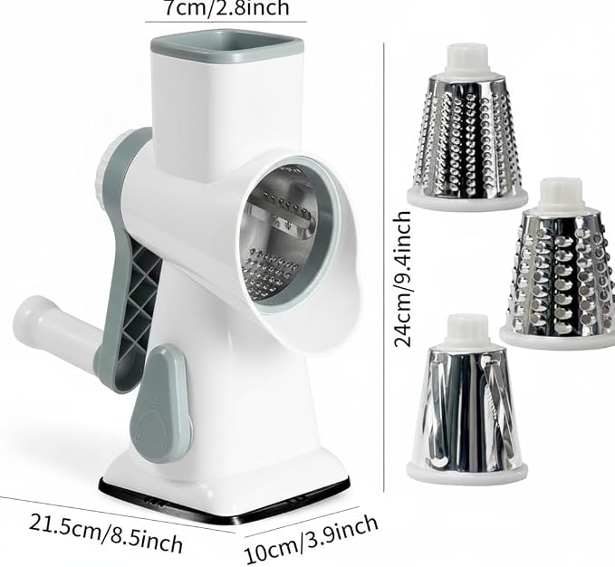 YOUCZON Rotary Cheese Grater Multi-Purpose Stainless Steel Cheese Shredder - Cheese Grater With Handle Effortless Grating of Carrots, Potatoes, Vegetables, and Fruits (White)