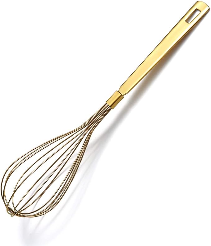 Gold Whisk, Berglander Whisk For Cooking With Titanium Gold Plating, Stainless Steel Balloon Whisk, Sturdy Kitchen Wire Whisk Set for Cooking, Baking, Blending, Beating, Dishwasher Safe, Easy to Clean