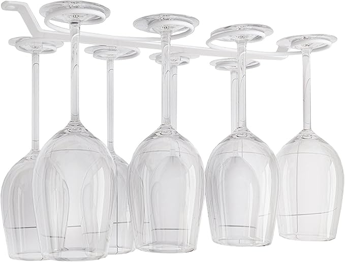 Under Cabinet Wine Glass Holder Iron 12 Hooks, Black Wire Hanging Rack, Storage Hanger Organizer, Space Saving, With 6 Hooks For Multiple Uses, Easy To Install