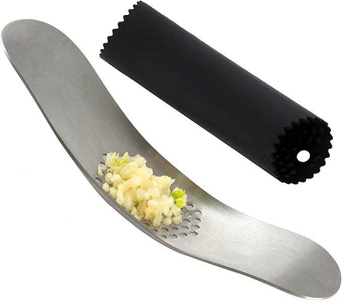 Garlic Press Rocker Crusher Solid Stainless Steel Mincer with Silicone Peeler