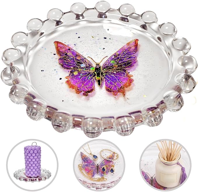 Bubble Candle Dish, Candle Tray, Glass Candle Holder Plate, Coaster Home Decor & Bar for Tea Lights, Small & Warmer