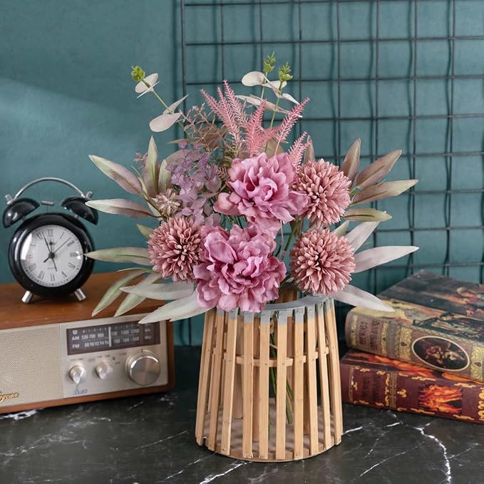 KIRIFLY Artificial Fake Flowers Plants Silk Flower Arrangements Wedding Bouquets Decorations Plastic Floral Table Centerpieces for Home Kitchen Garden Party Décor (Rose Pink)