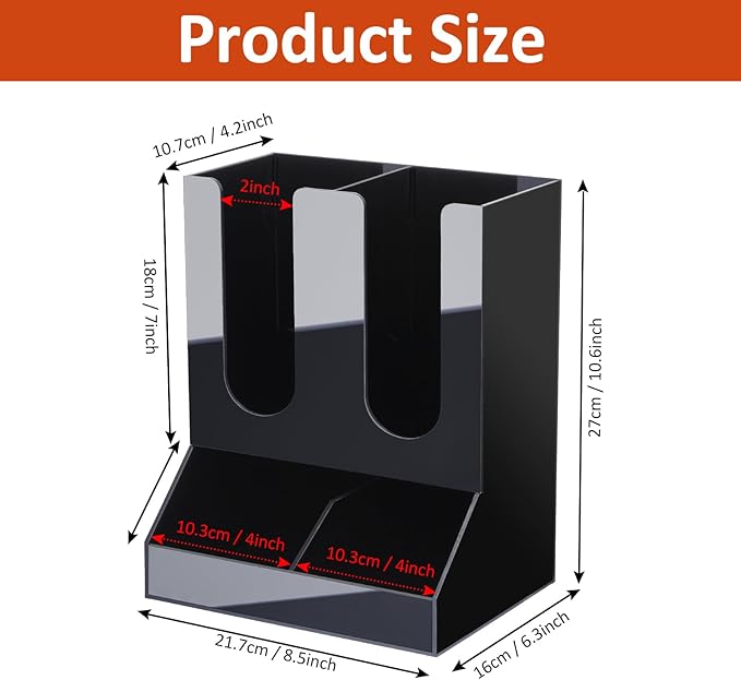 MYITYARD Coffee Cup Holder, 2-Tier Cup and Lid Organizer fits 5 to 16oz Paper Cups, Acrylic Condiment and Cup Storage Organizer, Coffee Station Organizer for Pods, Syrup, Stirrer, 4 Compartments