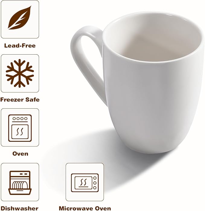 Urbanstrive 16 oz Large Coffee Mugs Set of 6 Ceramic Coffee Mug White Coffee Cups Tea Cups Idea Gift for Women Men House Warming Gifts New Home Office, White 6 Pack