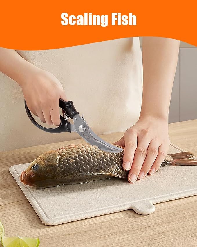 Brigii Spring Loaded Kitchen Shears, Heavy Duty Poultry Shears for Chicken and Turkey, Stainless Steel Kitchen Scissors for Meat, Fish, Seafood & Vegetables, Serrated Edge for Scaling