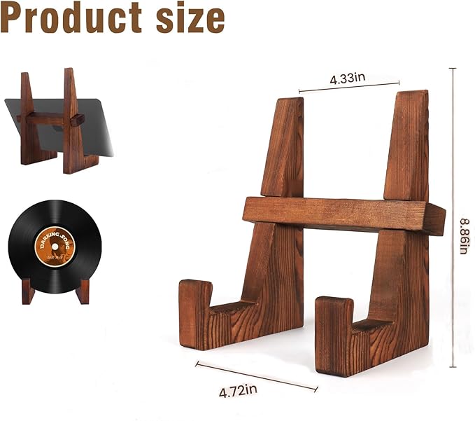DEBETOOL Cookbook Stand for Kitchen - 8.8 inch Wooden Cookbook Holder for Kitchen Counter Decor, Multifunctional Recipe Book Stand, Rustic Brown Recipe Book Holder Stand