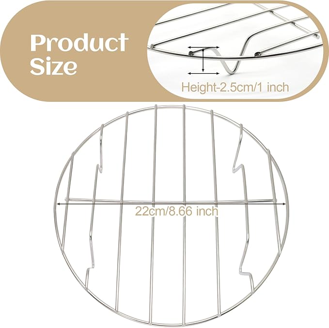 8.66" Round Cooking Rack, 2 Pcs Stainless Steel Baking Cooling Steaming Grilling Rack for Air Fryer, Pressure Cooker, Cooking Enthusiasts