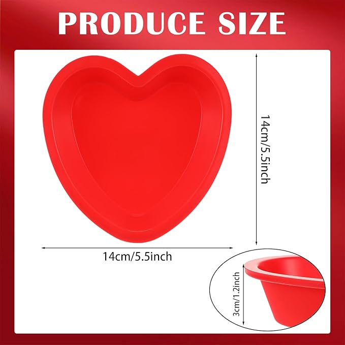 12 Pcs Heart Cake Pan Silicone Heart Cake Molds Baking Pan Nonstick Molds for Anniversary Birthday Snack Cupcake Baking (5.5 Inch)