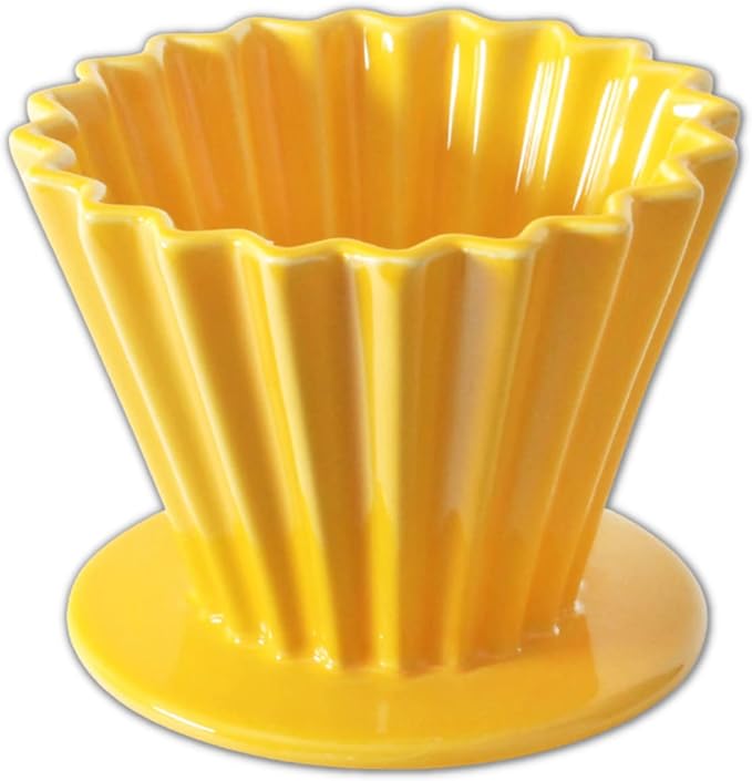 Needzo Pour Over Coffee Dripper Yellow Ceramic Slow Brewing Accessories for Home, Cafe, Restaurants, Reusable Barista Brew Cup, 4.5 x 3.5