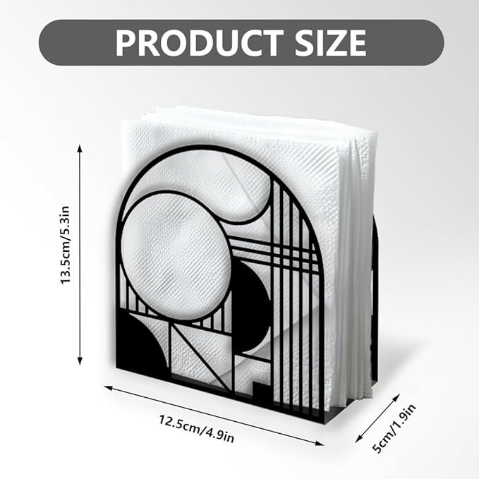 Modern Geometric Decorative Black Metal Napkin Holder for Table, 5.3" x 4.9" x 1.9" Curves Straight Lines Standing Napkin Holder for Home Kitchen Restaurant Picnic Coffee Bar Dining Room