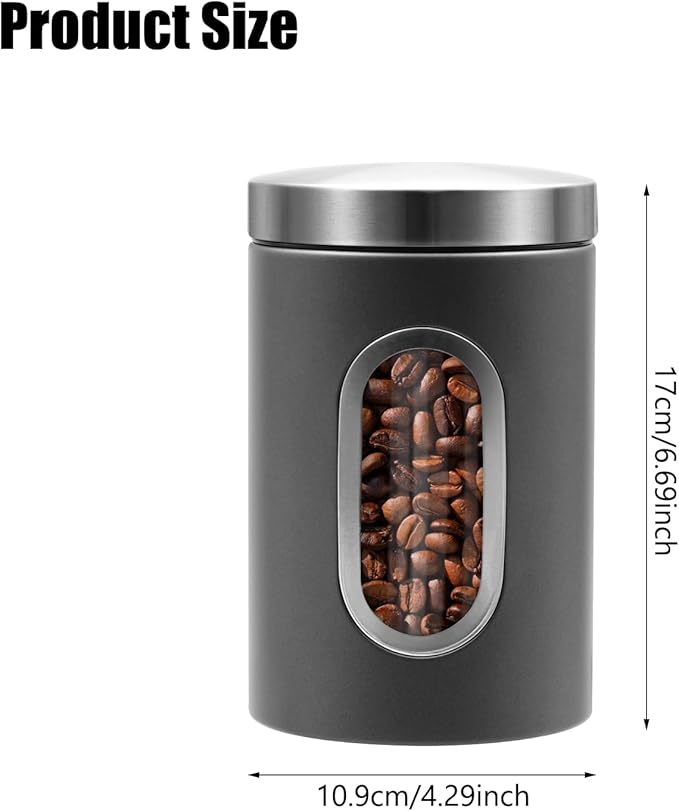 Canisters Sets for the Kitchen, 3pcs Sugar Flour Tea Coffee Storage Jars Stainless Steel Food Container Organizer for Kitchen Counter with Transparent Window (grey)