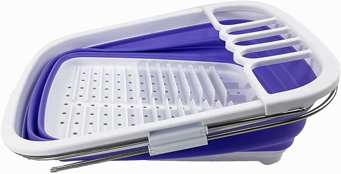 SAMMART 8L (2.11Gallons) Expandable Collapsible Dish Drainer - Foldable Drying Rack - Space Saving Kitchen Storage Tray (White/Very Peri, 1)