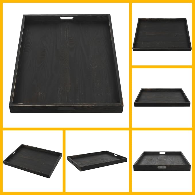 Noodle Board, 30x22in Pine Wood Stove Top Cover, Vintage Countertop Protector for 30" Stoves, Kitchen Serving Tray w/Cut-out Handles, Extra Workspace Sink Cover, Cutting Board Hold 44 lbs, Black