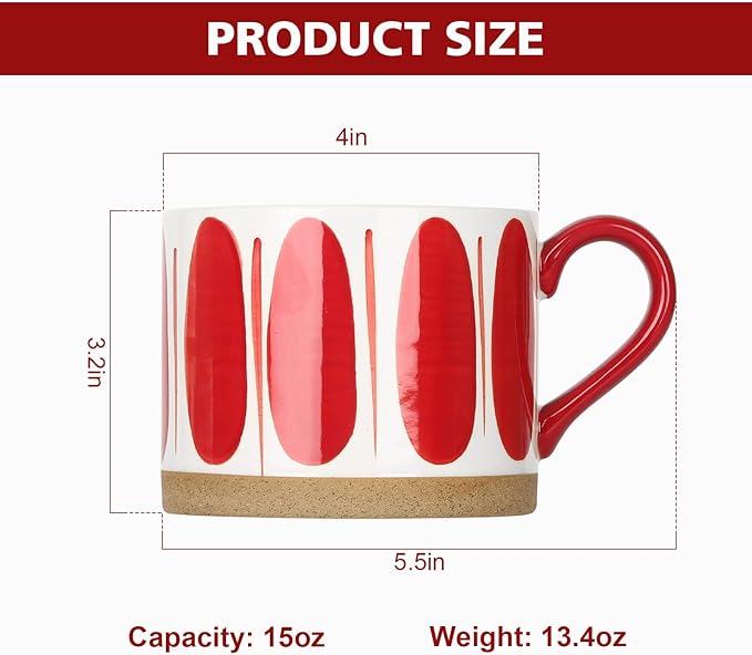 Koja 16 oz Premium Hand Painted Porcelain Ceramic Mug Set, Large Coffee & Tea Mugs, Elegant Decorative Durable Stoneware Microwave Safe Drinkware for Home Kitchen, 4-Pack