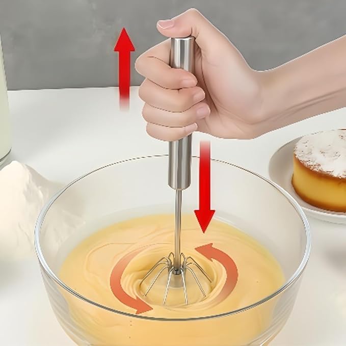 Stainless Steel Egg Whisk, Digead Hand Push Rotary Whisk Blender, whisks for cooking, Hand Push Mixer Stirrer for Blending, Whisking, Beating & Stirring (10+12in)