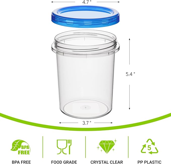 Soelomu 32 oz Freezer Storage Containers with Twist Top Lids, 6 Pack Reusable Meal Prep Containers Plastic Stackable Leakproof Food Storage Containers for Sauce Salad Leftover Oats