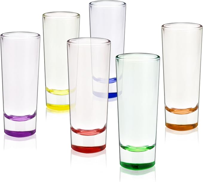 TRUE Shooter Glasses, Set of 6, Tequila and Whiskey Shot Glasses, Set 2oz, Cool Shot Glasses, Assorted