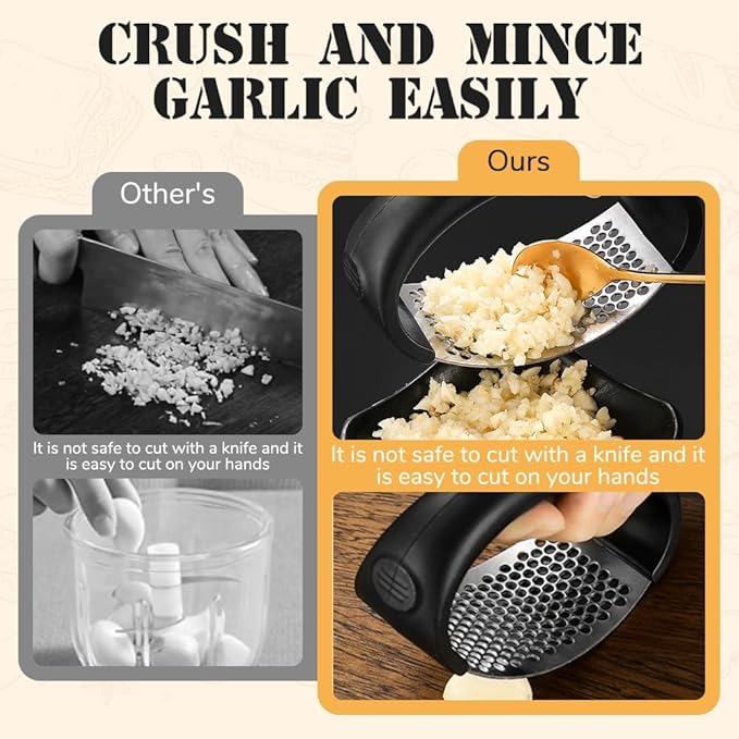 2025 Upgraded Stainless Steel Garlic Press - Home & Kitchen Garlic Crusher (1, Gray)