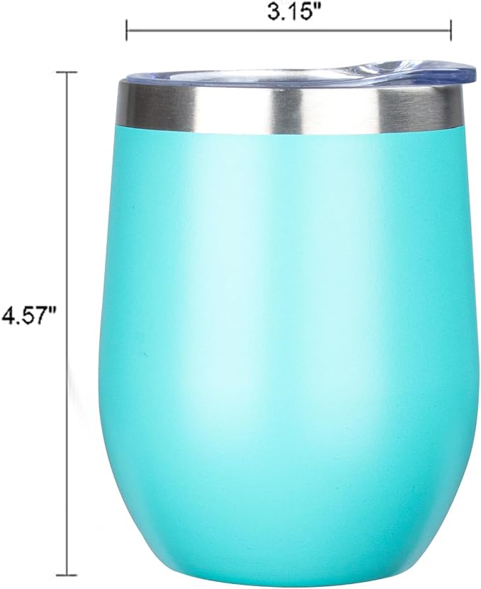 MEZMUT 12 Oz Insulated Wine Tumbler with Lid Double Wall Vacuum Stainless Steel Wine Glass Coffee Mug Insulated Tumbler Cup for Champaign, Cocktail, Beer (Teal, 1 Pack)