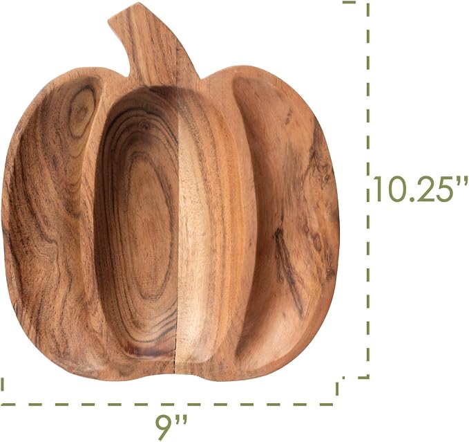 Karma, Acacia Wood Shaped Serving Bowl, Shaped Wooden Compartment Divided, Wood Accent-Plates Divided Dessert Dish Serving Trays Platters, Pumpkin