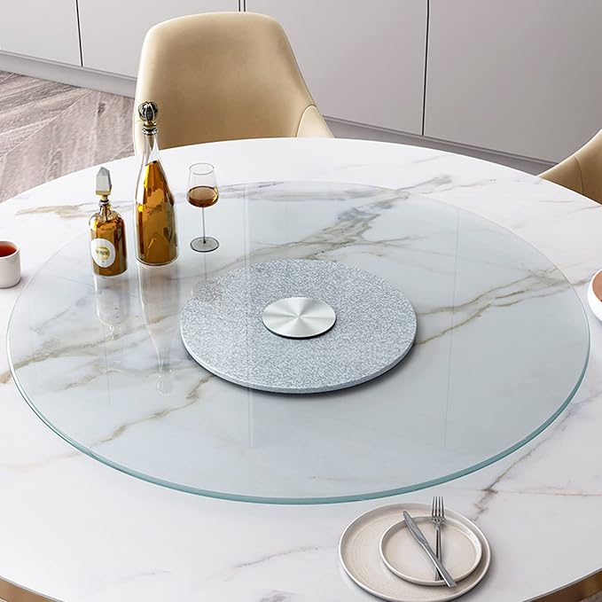 HORV Lazy Susan Swivel Turntable Round Tempered Glass Dining Table Tray Household Large Rotating Stand Kitchen Serving Plate Tabletop Organizer Spices Storage Holder for Banquets Party Family Dinners
