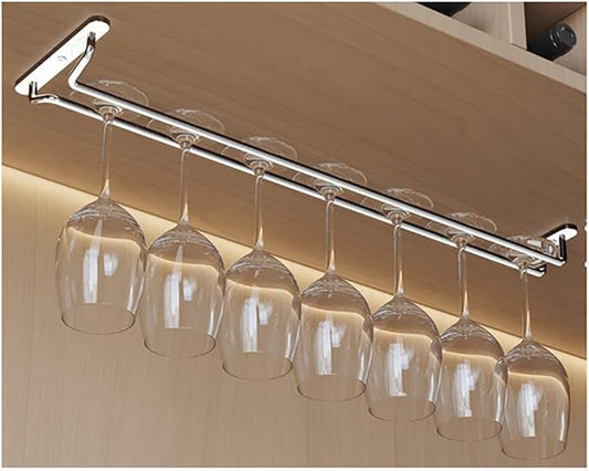 CAKERS Under Cabinet Hanging Stemware Display Rack|304 Stainless Steel Wine Glass Holder|Wine Glass Storage Organizer Hanger,1 Rows,60cm(23.6in)