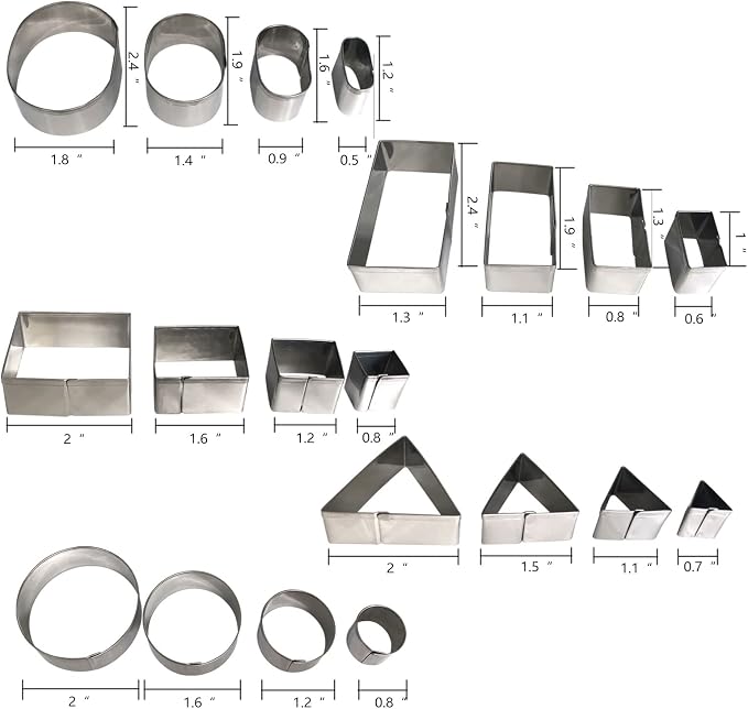 20 Pcs MINI Geometric Metal Cookie Cutters Set Fun Stainless Steel Biscuit Molds (Rectangular, Oval, Round, Square, Triangle) for Kitchen, Baking&Decorative Food, Kids, Christmas Holiday Party