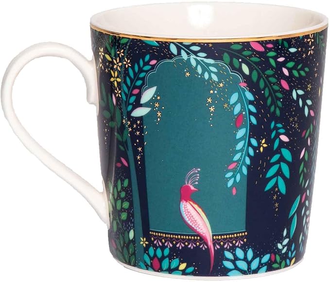 Sara Miller India Mugs, Set of 4 - 12oz Fine China Tea & Coffee Mugs with 22ct Gold Detailing - Collectible Drinkware Featuring Exotic Wildlife in Vibrant Jewel Tones - Great for Gifting