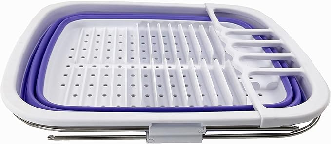 SAMMART 8L (2.11Gallons) Expandable Collapsible Dish Drainer - Foldable Drying Rack - Space Saving Kitchen Storage Tray (White/Very Peri, 1)
