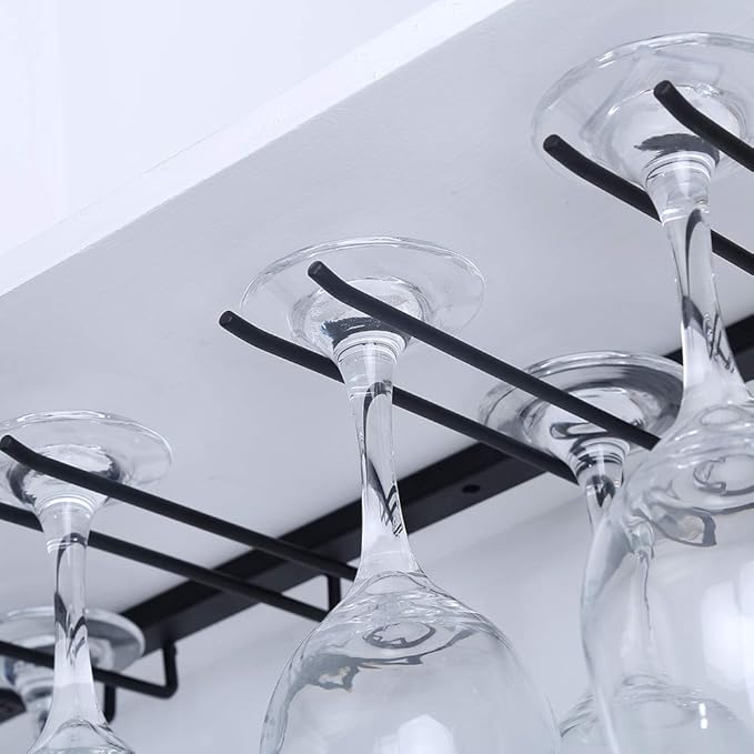 Under Cabinet Wine Glass Rack,Stemware Rack Holds up to 8 Wine Glass,Hanging Wine Glass Holder,Metal Wine Glass Hanger,Glasses Organizer for Home Bar Kitchen(Black)