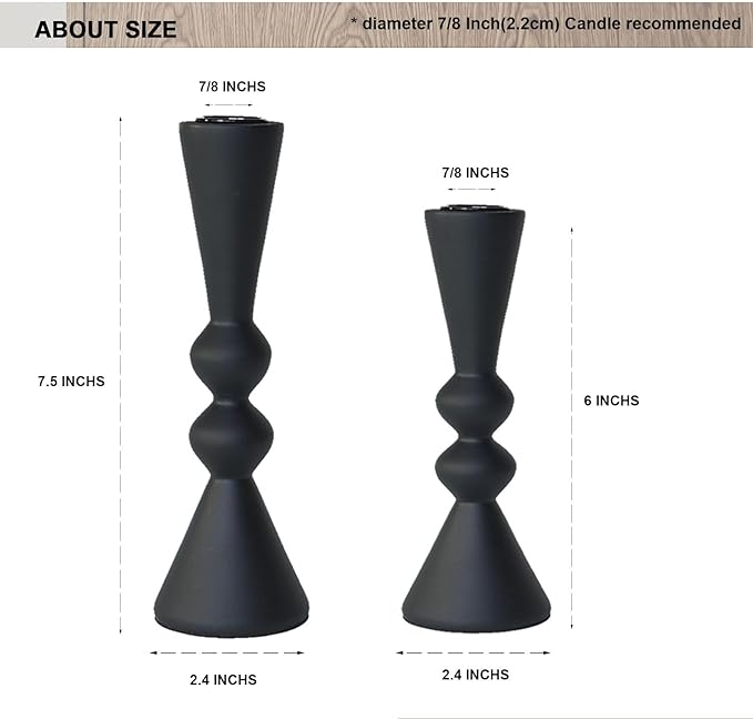 Candle Holder Black Candlestick Holders,Taper Candle Holders Set of 2- Candle Sticks Holder Decor for Home,Small Modern Wood Candle Stick Candle Holder for Candlesticks（7.5"/6" H）