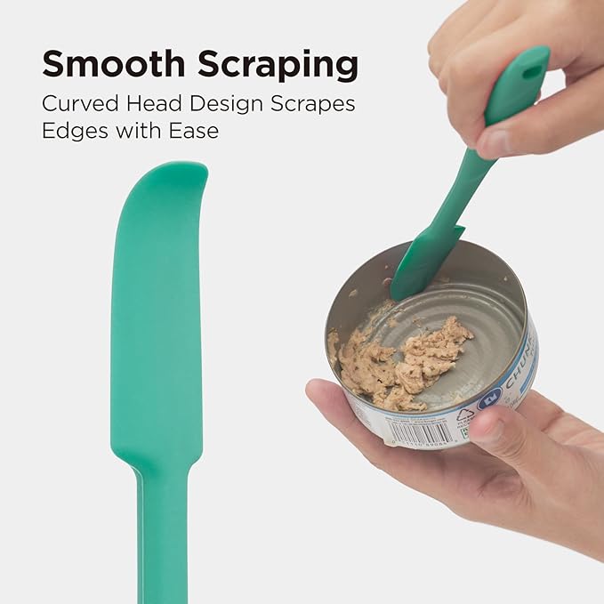 Kitchen Mama WaltzGrip Platinum Silicone Jar and Can Spatula Utensil Set: Heat-Resistant, Nonstick Scraper, Scooping, Perfect for Smoothies, Jam, Cream, Peanut Butter, Dishwasher Cooking Gadget (Teal)