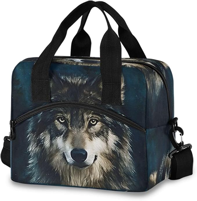 Wolf Lunch Box Wolves Galaxy Insulated Lunch Bag Animal Head Lunchbox Adult Women Cooler Bag Reusable Lunch Tote Bag Shoulder Bag for Work School Picnic