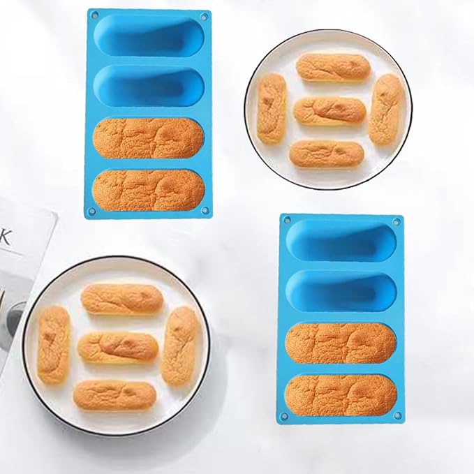 Hot Dog Bun Pan - 2 Pack 4 Cavity Silicone Molds, Non-stick French Bread Pan, Baguette Baking Tray for Sandwich Bun Rolls
