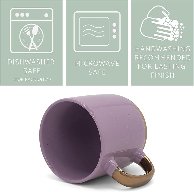 Elanze Designs Speckled 16 ounce Ceramic Mugs With Metallic Handle Set of 4, Purple