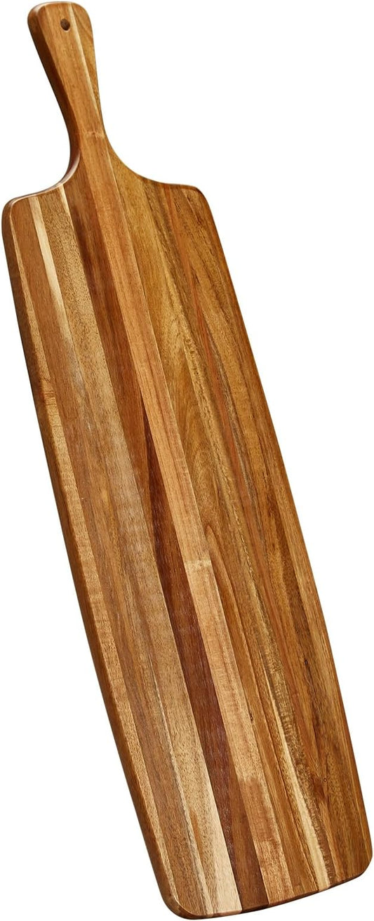 Acacia Wood Cutting Board and Large Charcuterie Board with Handle - Long Serving Board for Veggies, Bread, Cheese Board, Appetizers, and Picnic Celebrations, 24x7 Inch
