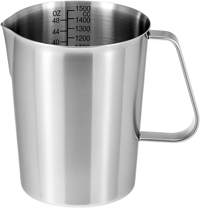 QWORK 304 Stainless Steel Measuring Cup 48 OZ with OZ/ML Graduations, 6 Cup Kitchen Mixing Pitcher, Precision Engraved Markings, Container for Baking and Frothing, 2 Liter