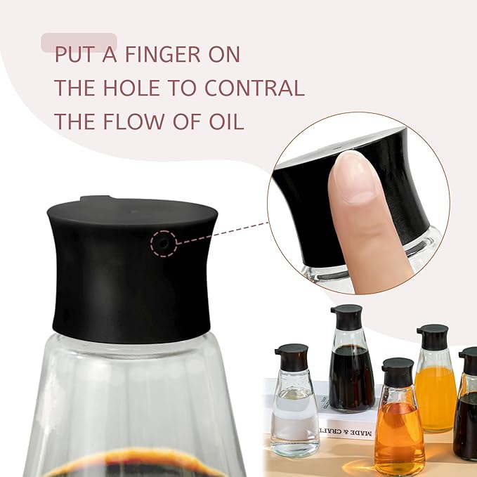 1 Pcs Glass Soy Sauce Dispenser Bottle - 9.6 oz Cruet for Olive Oil, Vinegar, BBQ Kitchen Cooking - Leak-Proof Oil Dispenser with Spout for Kitchen Cooking Barbecue(Black)