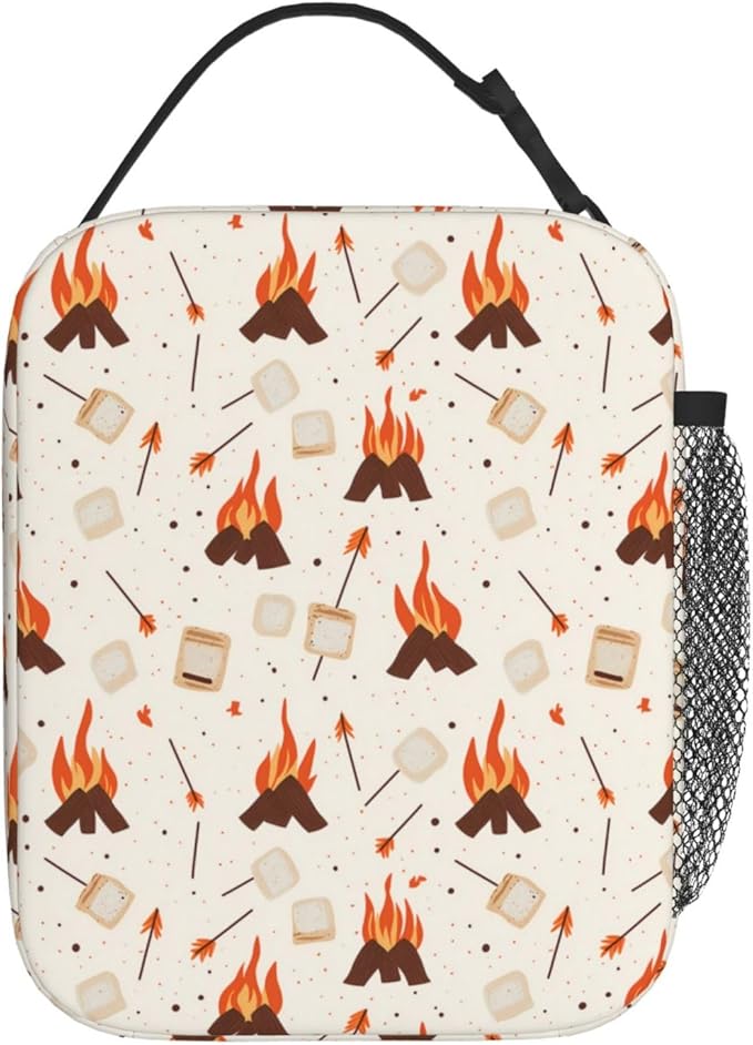 Reusable Campfire Lunch Box for Kids Girls Boys Women Adult, Insulated Fun Camping Lunch Bag,Polyester Cooler Handbags Case for School Picnic Work Travel Beach or Hiking